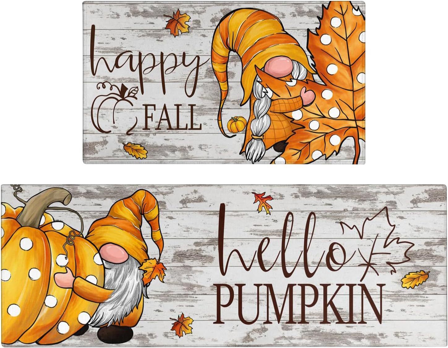 HKM-477715 Fall-Themed Non-Slip Anti-Fatigue Kitchen Mat Set - Waterproof and Heavy Duty Comfort Rug for Home and Office