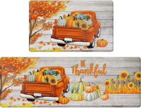 HKM-477715 Fall-Themed Non-Slip Anti-Fatigue Kitchen Mat Set - Waterproof and Heavy Duty Comfort Rug for Home and Office