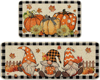 HKM-477715 Fall-Themed Non-Slip Anti-Fatigue Kitchen Mat Set - Waterproof and Heavy Duty Comfort Rug for Home and Office