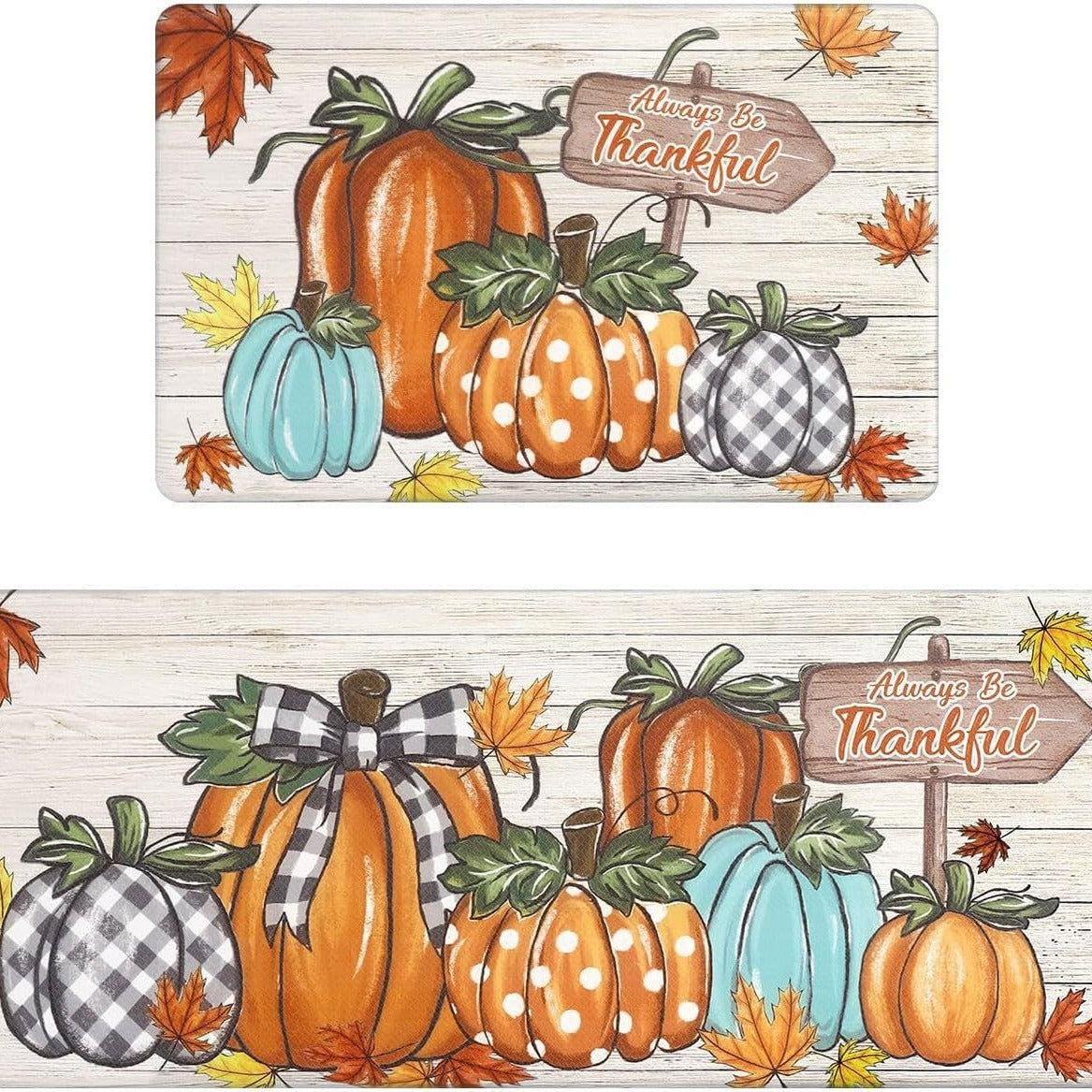HKM-477715 Fall-Themed Non-Slip Anti-Fatigue Kitchen Mat Set - Waterproof and Heavy Duty Comfort Rug for Home and Office