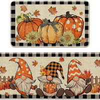 HKM-477715 Fall-Themed Non-Slip Anti-Fatigue Kitchen Mat Set - Waterproof and Heavy Duty Comfort Rug for Home and Office