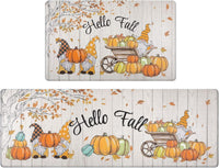 HKM-477715 Fall-Themed Non-Slip Anti-Fatigue Kitchen Mat Set - Waterproof and Heavy Duty Comfort Rug for Home and Office