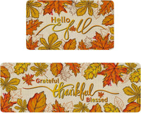 HKM-477715 Fall-Themed Non-Slip Anti-Fatigue Kitchen Mat Set - Waterproof and Heavy Duty Comfort Rug for Home and Office
