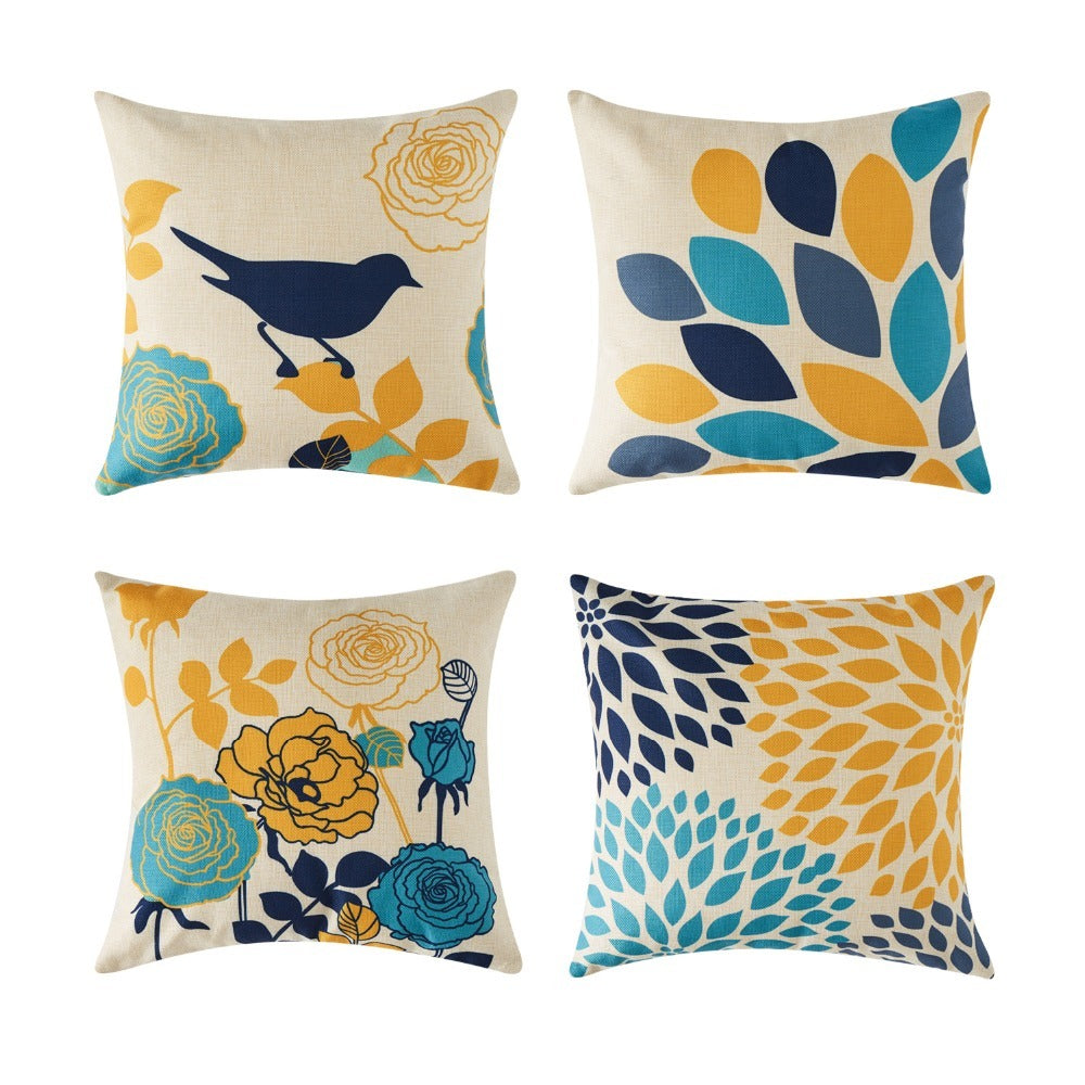 HKM-478035 Flower and Bird Cotton Linen Pillowcase Cover
