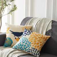 HKM-478035 Flower and Bird Cotton Linen Pillowcase Cover