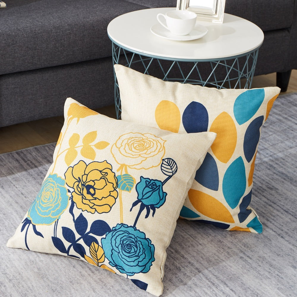 HKM-478035 Flower and Bird Cotton Linen Pillowcase Cover
