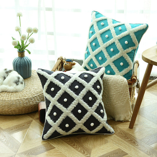 HKM-478099 Tufted Moroccan Style Cotton and Hemp Cushion Cover - 45x45cm, White and Black