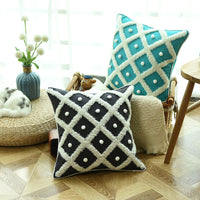 HKM-478099 Tufted Moroccan Style Cotton and Hemp Cushion Cover - 45x45cm, White and Black
