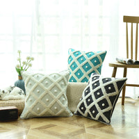 HKM-478099 Tufted Moroccan Style Cotton and Hemp Cushion Cover - 45x45cm, White and Black
