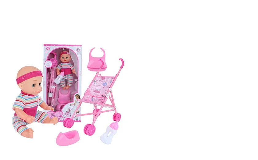 HKM-478611 14-Inch Vinyl Baby Doll Toy for Girls - Mini Stroller Playset, Ideal for Ages 2-7