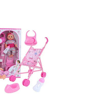 HKM-478611 14-Inch Vinyl Baby Doll Toy for Girls - Mini Stroller Playset, Ideal for Ages 2-7