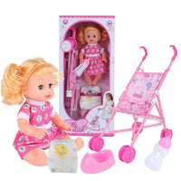 HKM-478611 14-Inch Vinyl Baby Doll Toy for Girls - Mini Stroller Playset, Ideal for Ages 2-7
