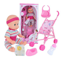 HKM-478611 14-Inch Vinyl Baby Doll Toy for Girls - Mini Stroller Playset, Ideal for Ages 2-7