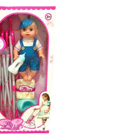 HKM-478611 14-Inch Vinyl Baby Doll Toy for Girls - Mini Stroller Playset, Ideal for Ages 2-7