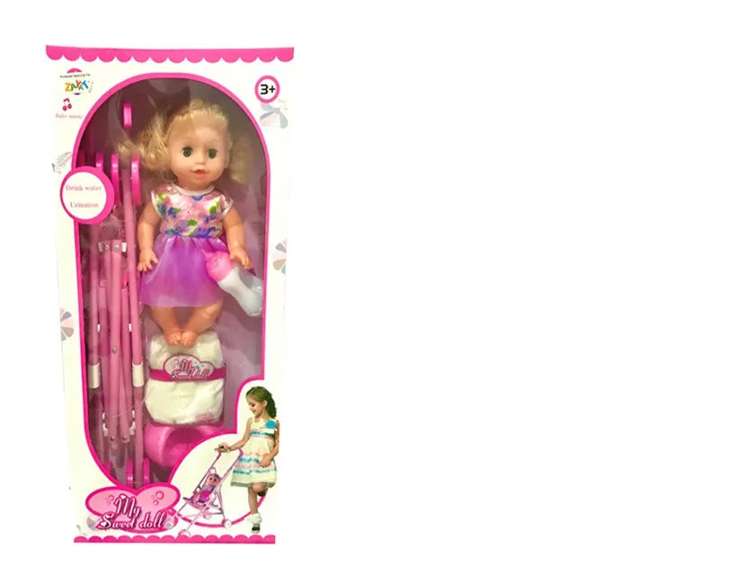 HKM-478611 14-Inch Vinyl Baby Doll Toy for Girls - Mini Stroller Playset, Ideal for Ages 2-7