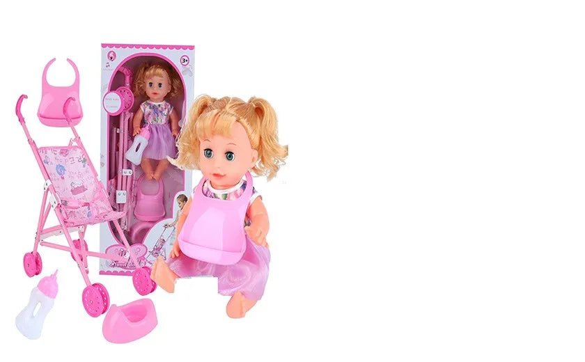 HKM-478611 14-Inch Vinyl Baby Doll Toy for Girls - Mini Stroller Playset, Ideal for Ages 2-7