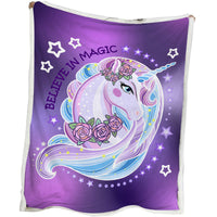 HKM-478803 Soft and Warm Unicorn-Themed Sherpa Fleece Blanket for Sofa, Office Naps, and Camping