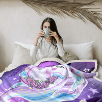 HKM-478803 Soft and Warm Unicorn-Themed Sherpa Fleece Blanket for Sofa, Office Naps, and Camping