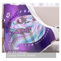 HKM-478803 Soft and Warm Unicorn-Themed Sherpa Fleece Blanket for Sofa, Office Naps, and Camping