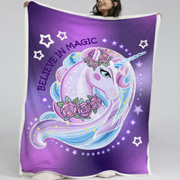 HKM-478803 Soft and Warm Unicorn-Themed Sherpa Fleece Blanket for Sofa, Office Naps, and Camping