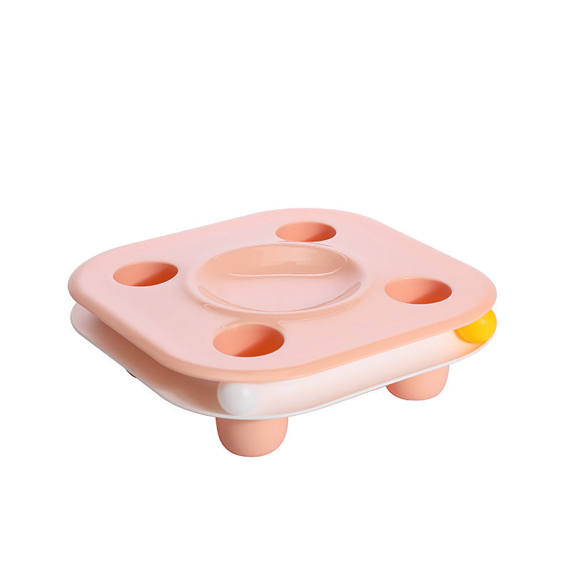 HKM-478995 All-in-One Multifunctional Cat Food Bowl and Track Toy in Indigo, Pink, Green, and White