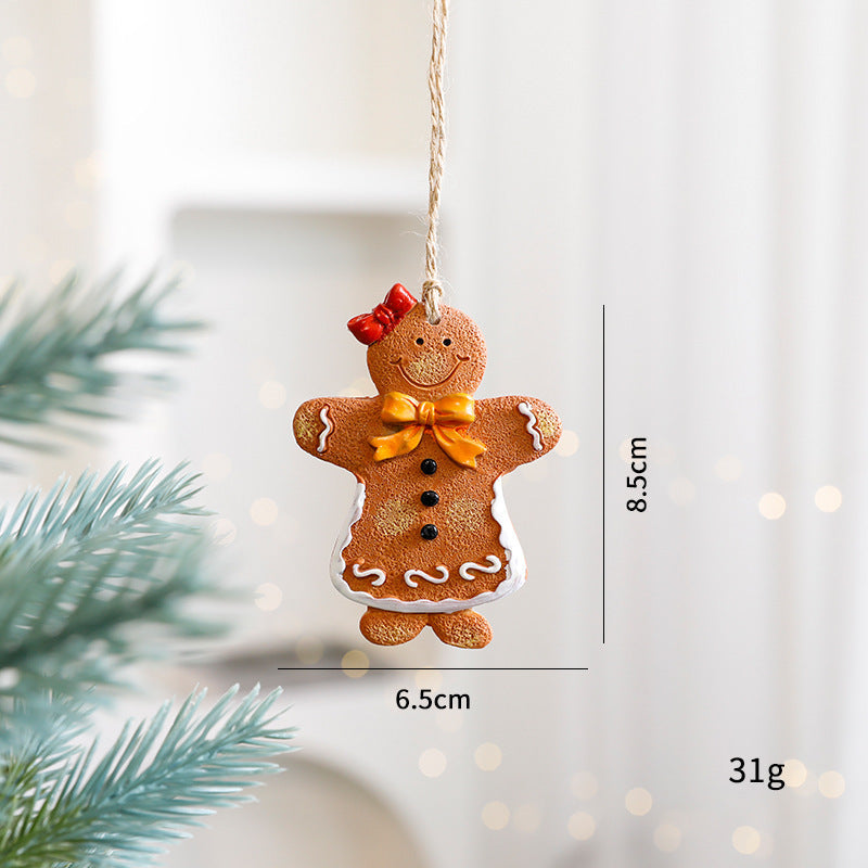 HKM-479251 Charming Resin Christmas Pendant - Elderly Snowman & Gingerbread Man Characters