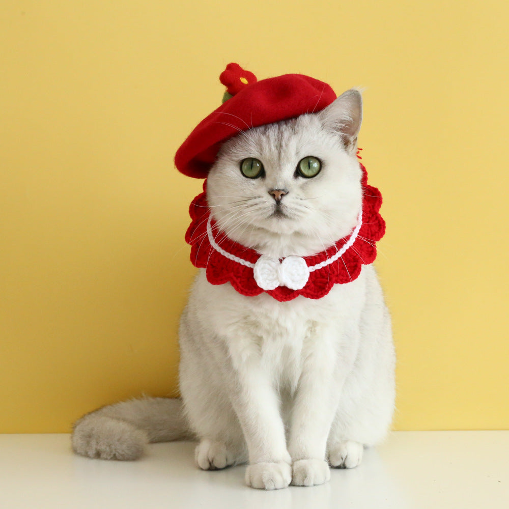 HKM-479635 Wool Felt Flower Hat for Pets - Red, Yellow, Pink, White Options