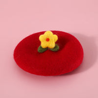 HKM-479635 Wool Felt Flower Hat for Pets - Red, Yellow, Pink, White Options