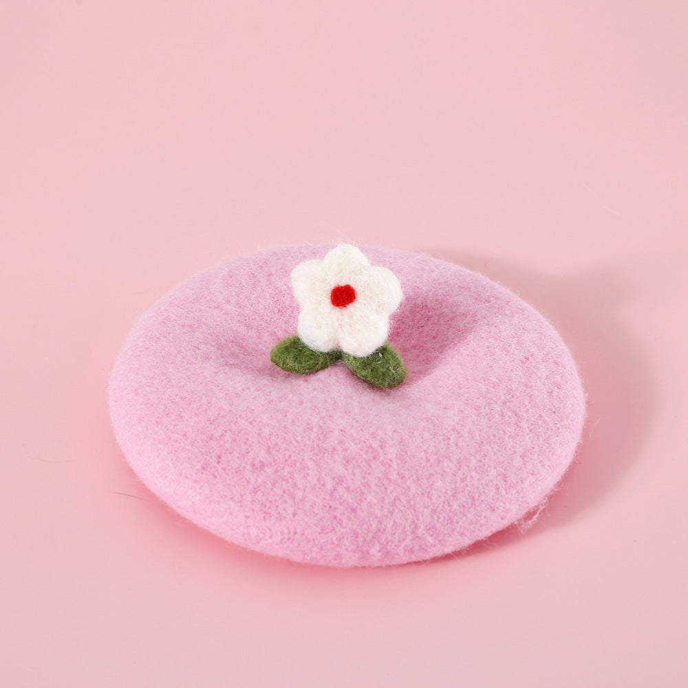 HKM-479635 Wool Felt Flower Hat for Pets - Red, Yellow, Pink, White Options