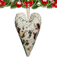HKM-479763 Heart-Shaped Christmas Decorative Pendant Set - 8-Piece Fabric Embroidery Ornaments
