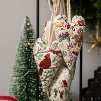 HKM-479763 Heart-Shaped Christmas Decorative Pendant Set - 8-Piece Fabric Embroidery Ornaments