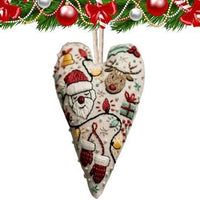 HKM-479763 Heart-Shaped Christmas Decorative Pendant Set - 8-Piece Fabric Embroidery Ornaments