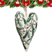 HKM-479763 Heart-Shaped Christmas Decorative Pendant Set - 8-Piece Fabric Embroidery Ornaments
