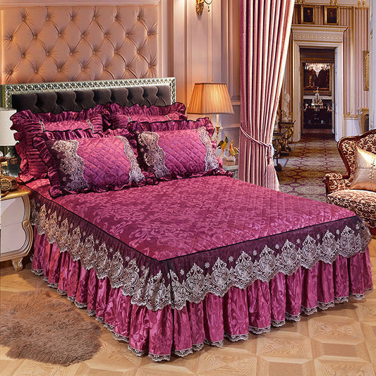 KTX-479763 Solid Color Velvet Quilted Bed Skirt Set for European Style Bedding