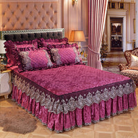 HKM-479763 Solid Color Velvet Quilted Bed Skirt Set for European Style Bedding