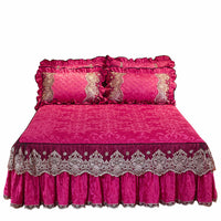 HKM-479763 Solid Color Velvet Quilted Bed Skirt Set for European Style Bedding