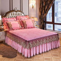 HKM-479763 Solid Color Velvet Quilted Bed Skirt Set for European Style Bedding
