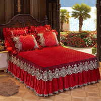 HKM-479763 Solid Color Velvet Quilted Bed Skirt Set for European Style Bedding