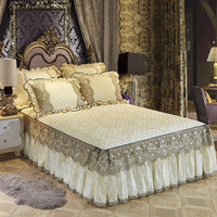 HKM-479763 Solid Color Velvet Quilted Bed Skirt Set for European Style Bedding