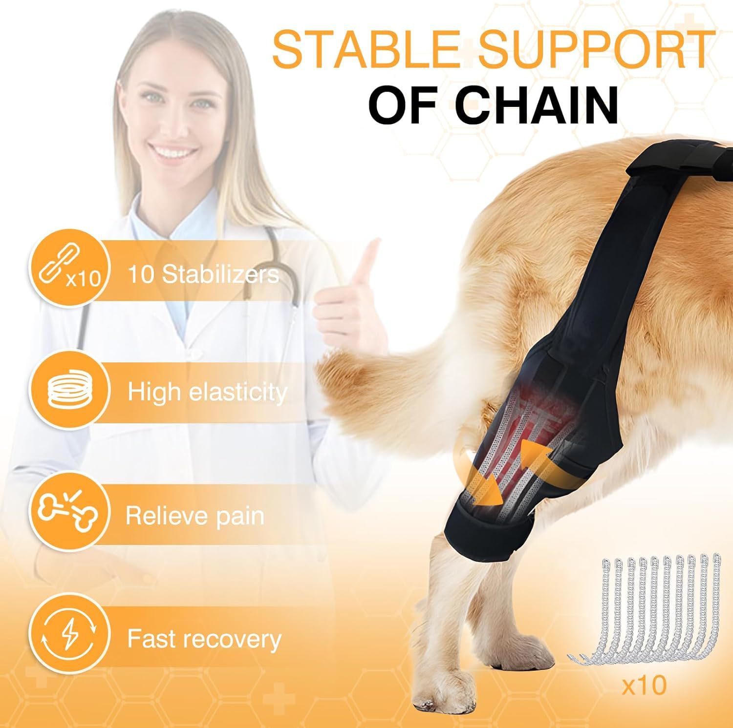 HKM-479827 Dog Knee Brace with Auxiliary Belt for Joint Support and Protection