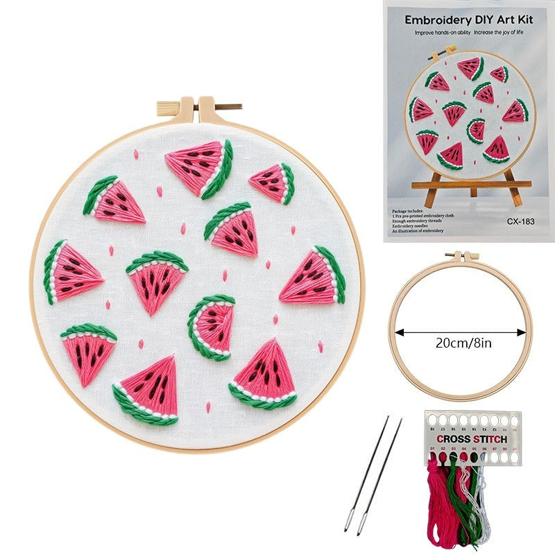 KTX-479955 Embroidered Fabric Craft Set with Imitation Bamboo Frames – Cherry, Strawberry, Watermelon, Orange