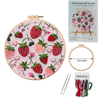 HKM-479955 Embroidered Fabric Craft Set with Imitation Bamboo Frames – Cherry, Strawberry, Watermelon, Orange