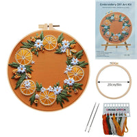 HKM-479955 Embroidered Fabric Craft Set with Imitation Bamboo Frames – Cherry, Strawberry, Watermelon, Orange