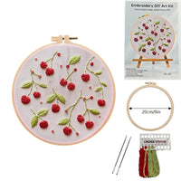 HKM-479955 Embroidered Fabric Craft Set with Imitation Bamboo Frames – Cherry, Strawberry, Watermelon, Orange