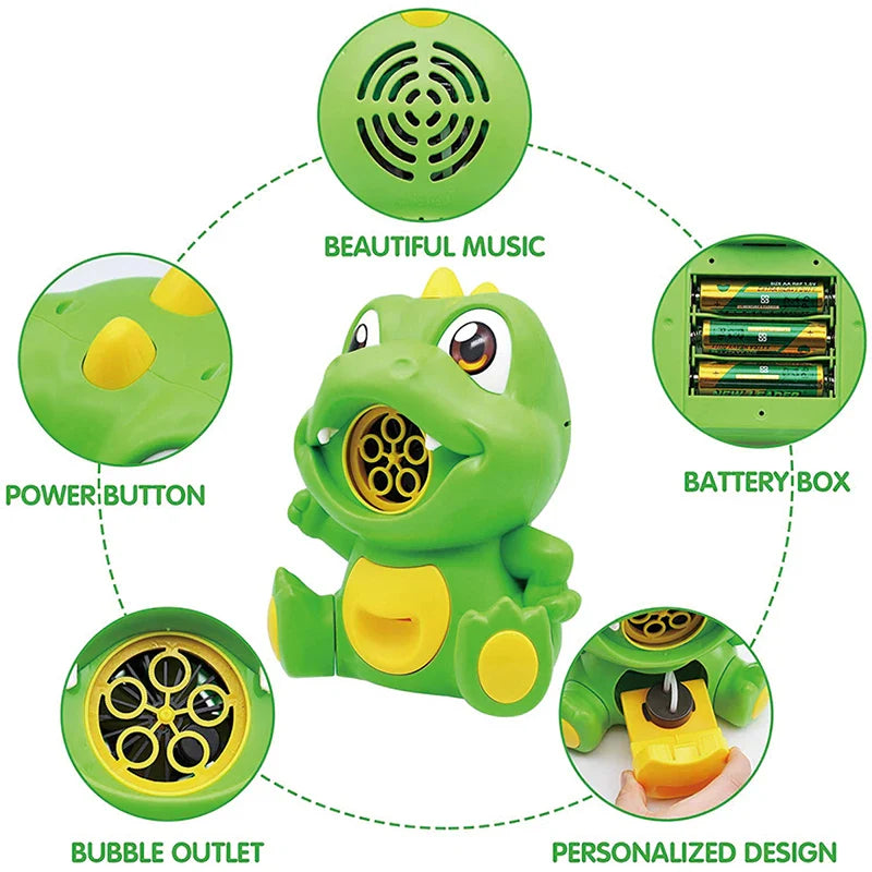 KTX-480211 5-Hole Electric Bubble Maker Push Walker Toy for Kids - Fun Dinosaur Soap Blower