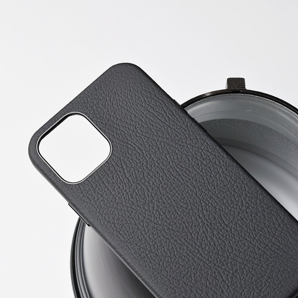 HKM-480211 Luxury Cowhide Leather Phone Case for iPhone 12 Models - Black Protective Cover