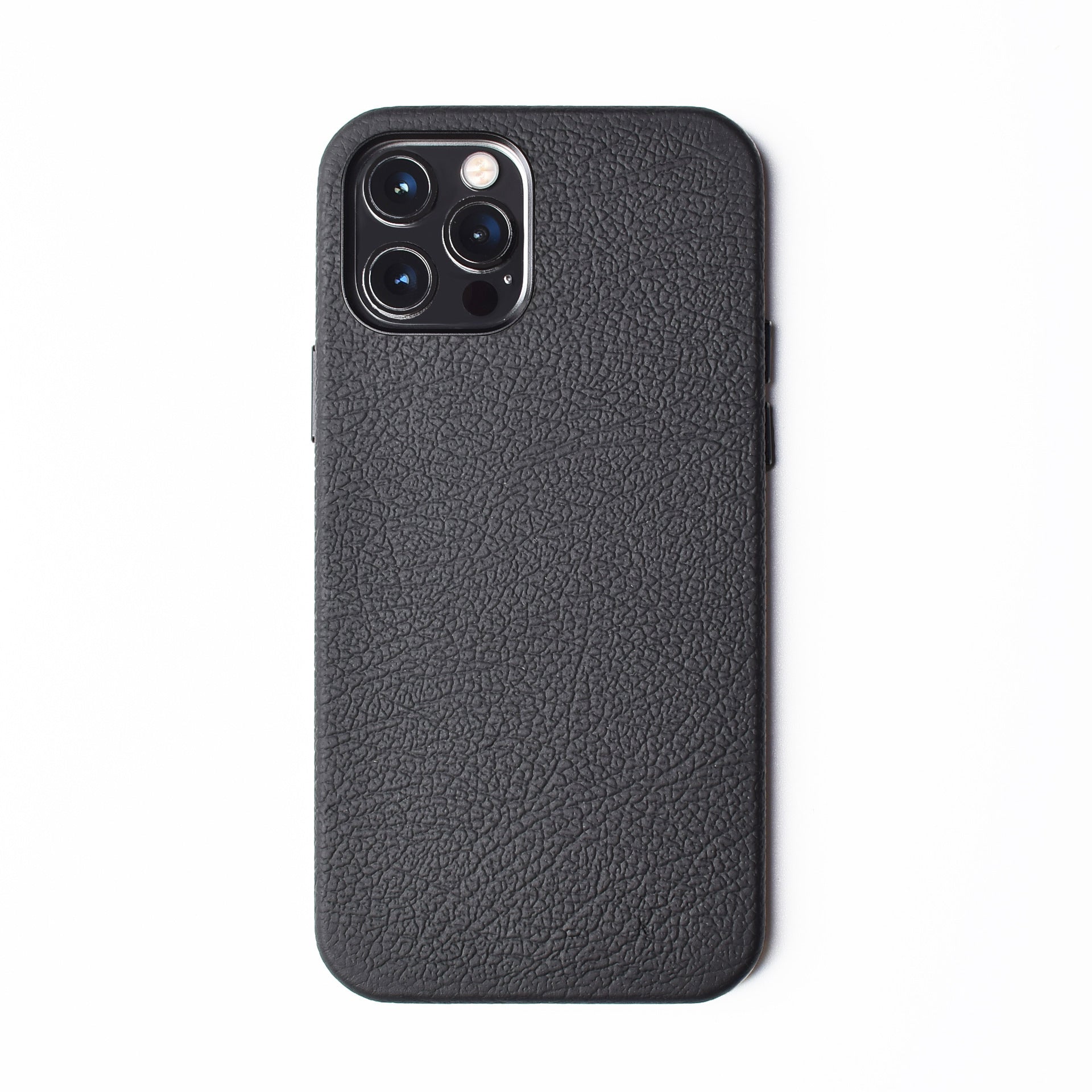 HKM-480211 Luxury Cowhide Leather Phone Case for iPhone 12 Models - Black Protective Cover