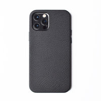 HKM-480211 Luxury Cowhide Leather Phone Case for iPhone 12 Models - Black Protective Cover