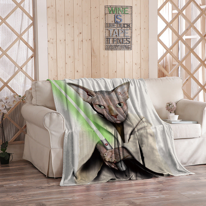HKM-480275 Flannel Blanket with Cartoon Anime Print - Soft Polyester Fiber for Air Conditioning and Comfort