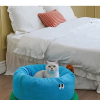 HKM-480403 Teacup Pet Bed for Cats and Small Dogs - Flannel and Polyester Fiber, Sky Blue - 65x65x30 cm